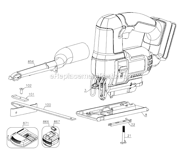 Page A Diagram and Parts List for PC18JS Type 1 Porter Cable Jig Saw